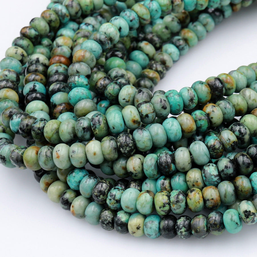 Natural African Turquoise 4mm 6mm 8mm 10mm Rondelle Beads Blue Green Gemstone Smooth Plain Rondelle 16" Strand