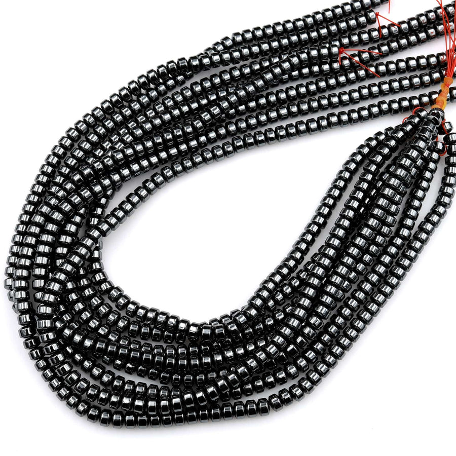 Natural Black Hematite Smooth Rondelle beads 3mm 4mm 6mm 8mm Heishi 15.5" Strand
