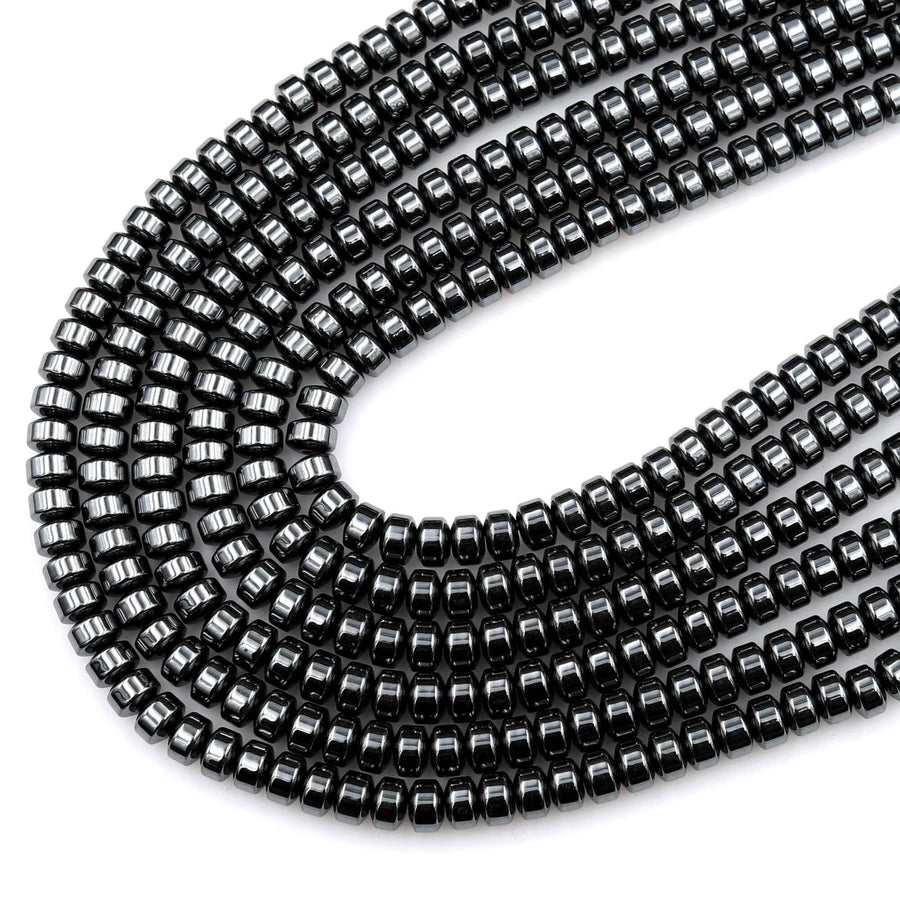 Natural Black Hematite Smooth Rondelle beads 3mm 4mm 6mm 8mm Heishi 15.5" Strand