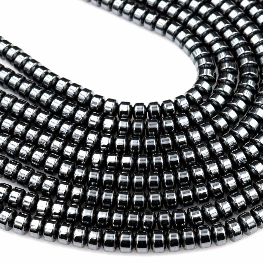 Natural Black Hematite Smooth Rondelle beads 3mm 4mm 6mm 8mm Heishi 15.5" Strand