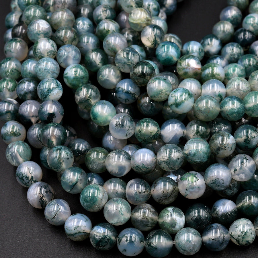 AAA Natural Green Moss Agate Round Beads 4mm 6mm 8mm 10mm 12mm Round Beads 15.5" Strand