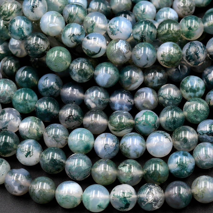 AAA Natural Green Moss Agate Round Beads 4mm 6mm 8mm 10mm 12mm Round Beads 15.5" Strand