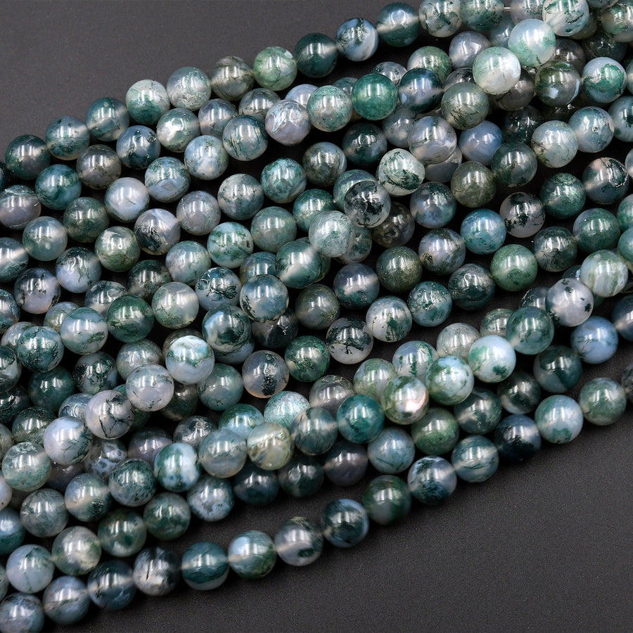 AAA Natural Green Moss Agate Round Beads 4mm 6mm 8mm 10mm 12mm Round Beads 15.5" Strand