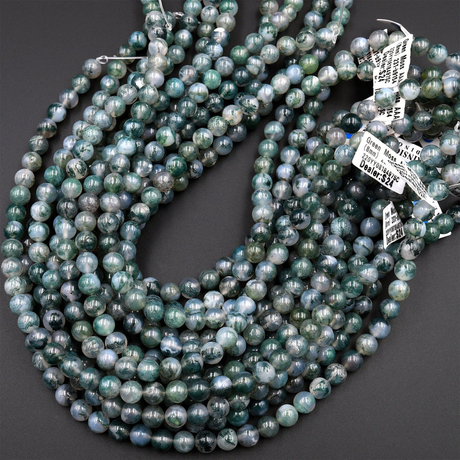 AAA Natural Green Moss Agate Round Beads 4mm 6mm 8mm 10mm 12mm Round Beads 15.5" Strand