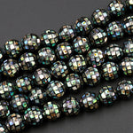 10pcs Hand Made Natural Abalone Shell Mosaic Round Loose Beads 8mm 10mm 12mm 14mm 16mm