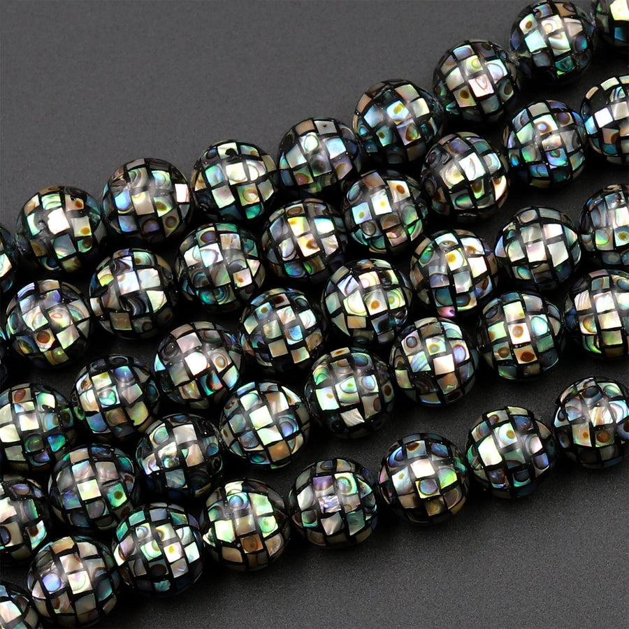 10pcs Hand Made Natural Abalone Shell Mosaic Round Loose Beads 8mm 10mm 12mm 14mm 16mm