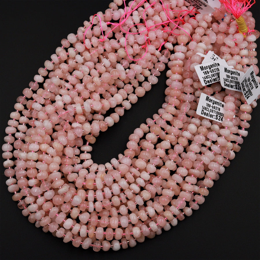 Natural Morganite Aka Pink Aquamarine Beads Freeform Center Drilled Rondelle Disc Organic Cut Nuggets 15.5" Strand