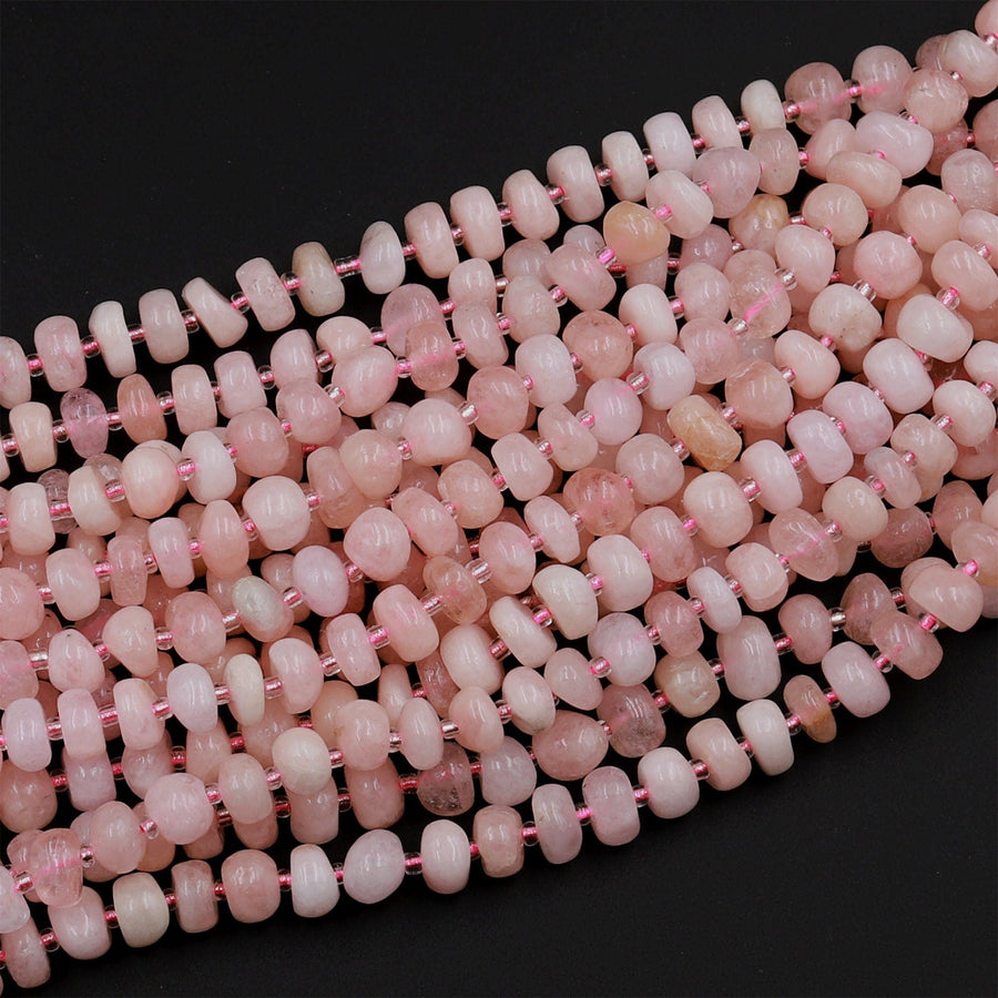 Natural Morganite Aka Pink Aquamarine Beads Freeform Center Drilled Rondelle Disc Organic Cut Nuggets 15.5" Strand