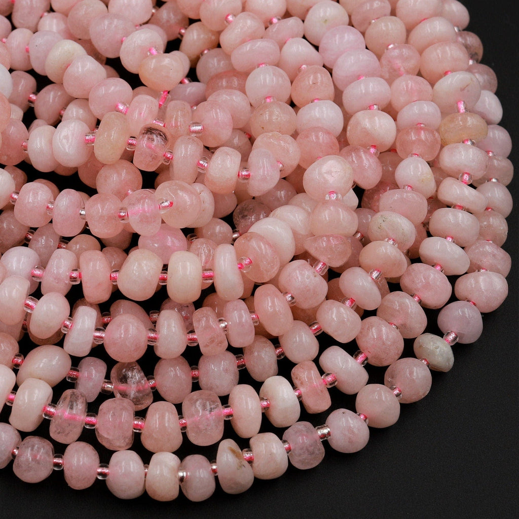 Natural Morganite Aka Pink Aquamarine Beads Freeform Center Drilled Rondelle Disc Organic Cut Nuggets 15.5" Strand