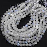 AAA Natural Rainbow Moonstone Round Beads 4mm 6mm 8mm 10mm 11mm 12mm 14mm Blue Flashes Super Translucent Gemstone 15.5" Strand