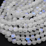 AAA Natural Rainbow Moonstone Round Beads 4mm 6mm 8mm 10mm 11mm 12mm 14mm Blue Flashes Super Translucent Gemstone 15.5" Strand