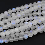AAA Natural Rainbow Moonstone Round Beads 4mm 6mm 8mm 10mm 11mm 12mm 14mm Blue Flashes Super Translucent Gemstone 15.5" Strand