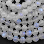 AAA Natural Rainbow Moonstone Round Beads 4mm 6mm 8mm 10mm 11mm 12mm 14mm Blue Flashes Super Translucent Gemstone 15.5" Strand
