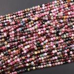 Natural Tourmaline Faceted 4mm 5mm 6mm Cube Square Dice Beads Watermelon Pink Green Red Blue Gemstone 15.5" Strand