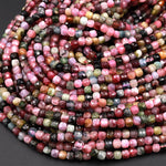 Natural Tourmaline Faceted 4mm 5mm 6mm Cube Square Dice Beads Watermelon Pink Green Red Blue Gemstone 15.5" Strand