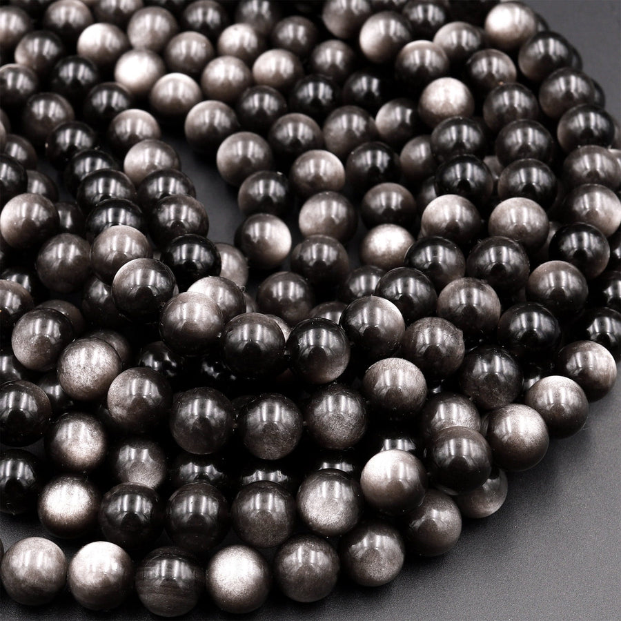 AAA Natural Silver Obsidian Beads 4mm 6mm 8mm 10mm 12mm 15.5" Strand
