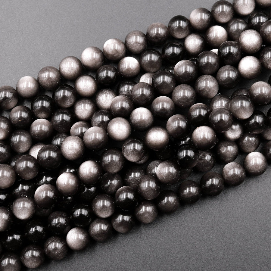 AAA Natural Silver Obsidian Beads 4mm 6mm 8mm 10mm 12mm 15.5" Strand