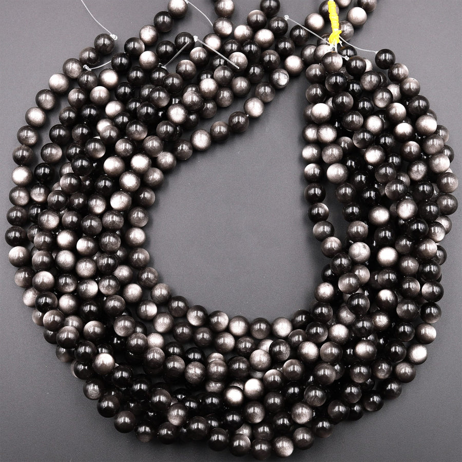 AAA Natural Silver Obsidian Beads 4mm 6mm 8mm 10mm 12mm 15.5" Strand