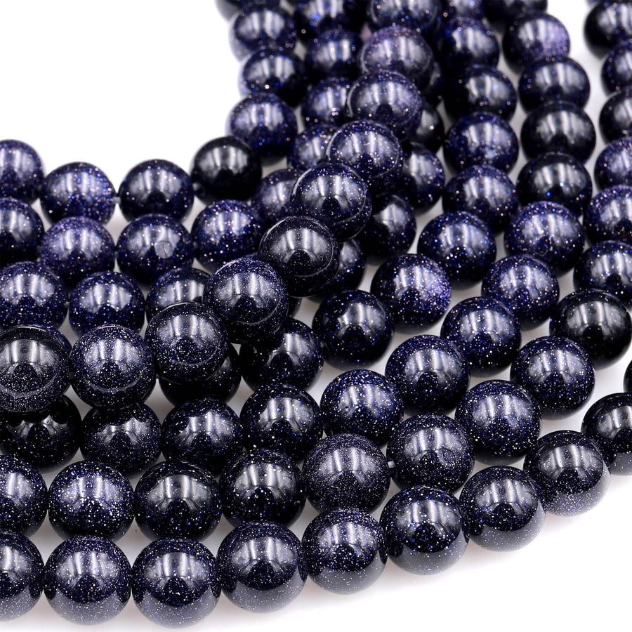 AAA Sparkling Blue Goldstone 4mm 6mm 8mm 10mm 12mm Smooth Round Beads 15" Strand
