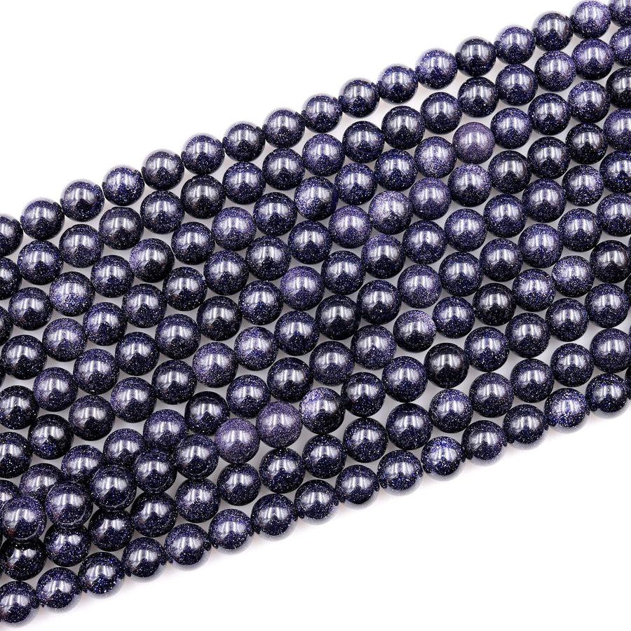 AAA Sparkling Blue Goldstone 4mm 6mm 8mm 10mm 12mm Smooth Round Beads 15" Strand