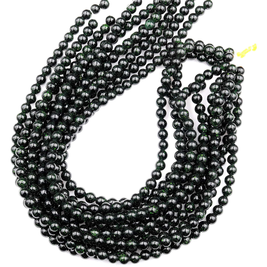 AAA Sparkling Green Goldstone 4mm 6mm 8mm 10mm Smooth Round Beads 15" Strand