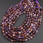 AAA Natural Super 7 Phantom Amethyst Cacoxenite 6mm 8mm 10mm Beads Faceted Energy Prism Double Point Cut 15.5" Strand