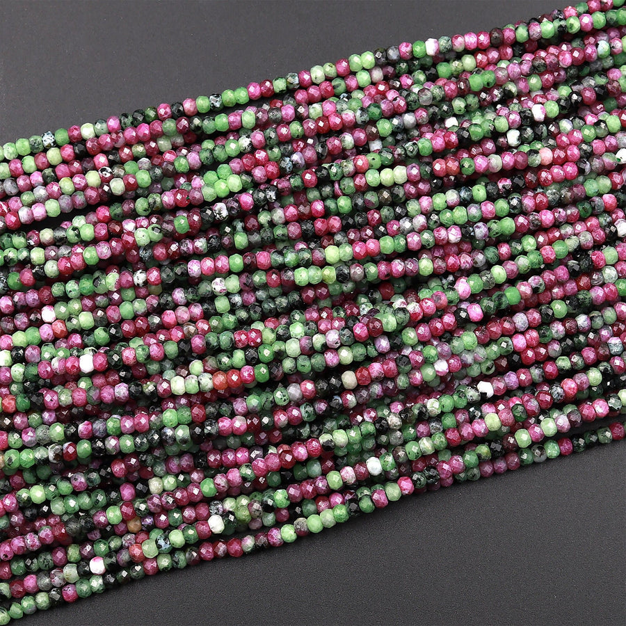 AAA Natural Ruby Zoisite 3mm Faceted Rondelle Beads Micro Laser Diamond Cut Gemstone 16" Strand