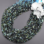 Natural Paraiba Blue Tourmaline Faceted 2mm 3mm 4mm Round Beads Diamond Cut Gemstone 15.5" Strand