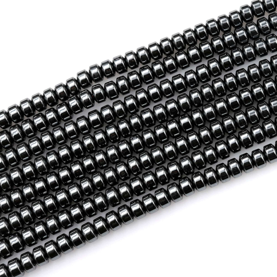 Natural Black Hematite Smooth Rondelle beads 3mm 4mm 6mm 8mm Heishi 15.5" Strand