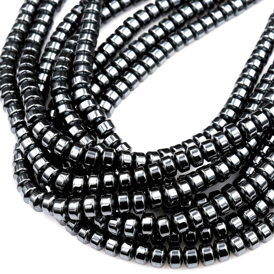 Natural Black Hematite Smooth Rondelle beads 3mm 4mm 6mm 8mm Heishi 15.5" Strand