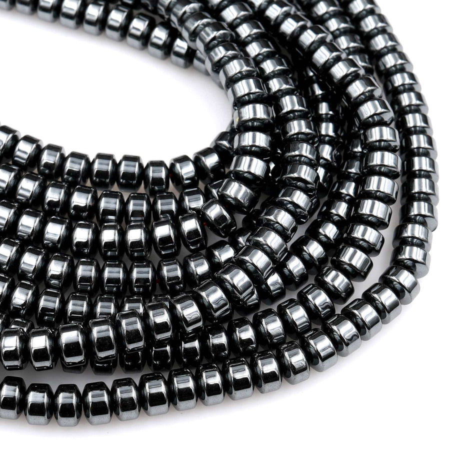 Natural Black Hematite Smooth Rondelle beads 3mm 4mm 6mm 8mm Heishi 15.5" Strand