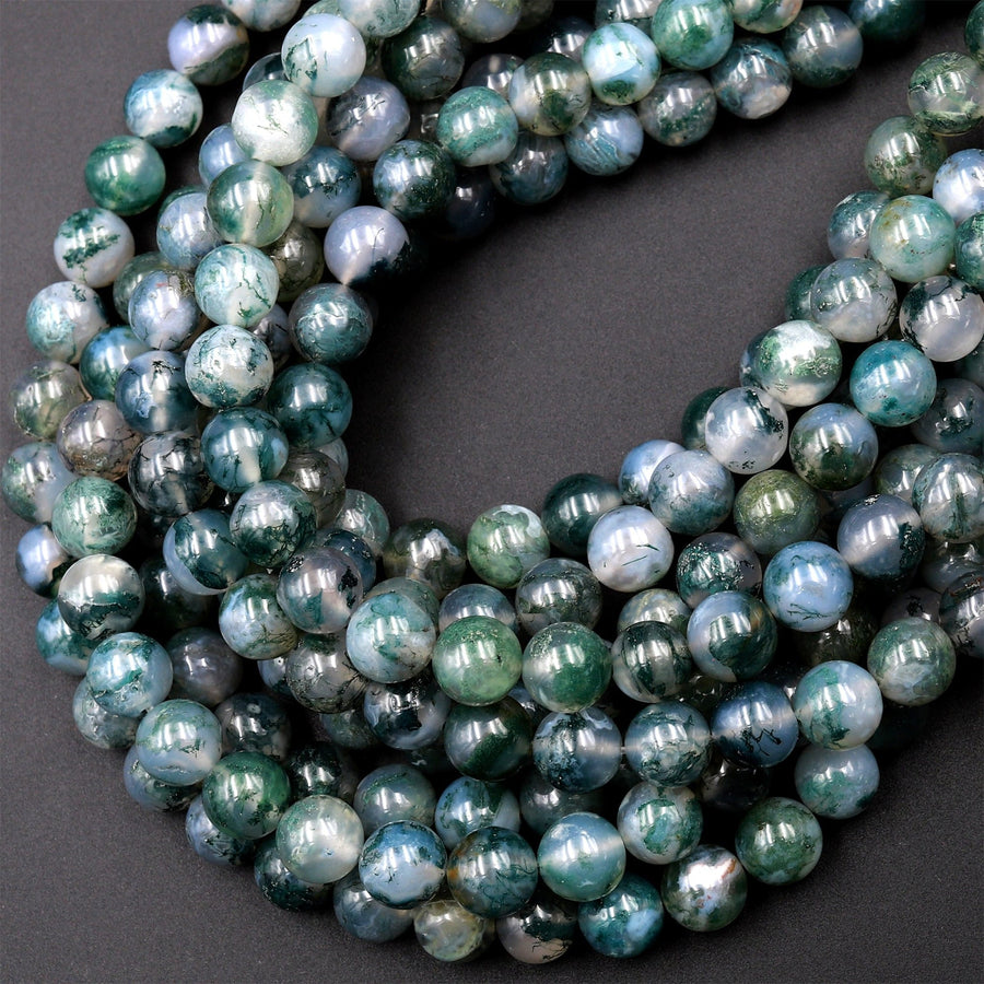 AAA Natural Green Moss Agate Round Beads 4mm 6mm 8mm 10mm 12mm Round Beads 15.5" Strand