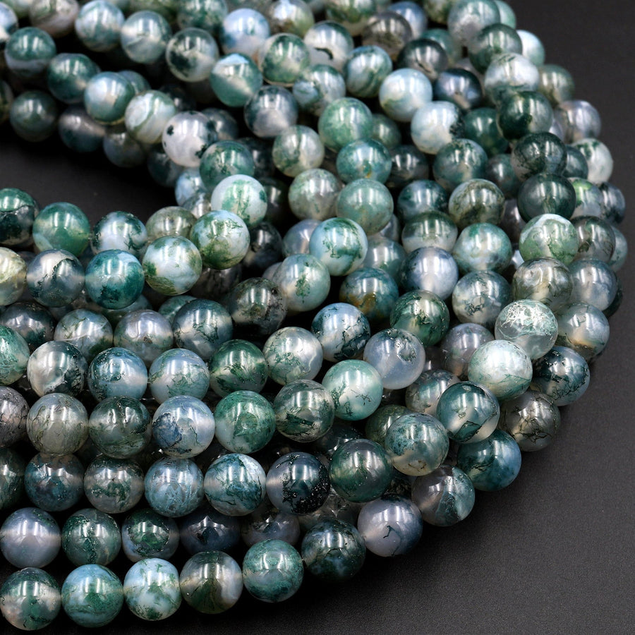 AAA Natural Green Moss Agate Round Beads 4mm 6mm 8mm 10mm 12mm Round Beads 15.5" Strand