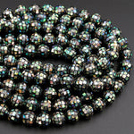 10pcs Hand Made Natural Abalone Shell Mosaic Round Loose Beads 8mm 10mm 12mm 14mm 16mm