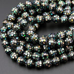 10pcs Hand Made Natural Abalone Shell Mosaic Round Loose Beads 8mm 10mm 12mm 14mm 16mm