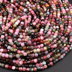 Natural Tourmaline Faceted 4mm 5mm 6mm Cube Square Dice Beads Watermelon Pink Green Red Blue Gemstone 15.5" Strand