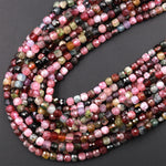 Natural Tourmaline Faceted 4mm 5mm 6mm Cube Square Dice Beads Watermelon Pink Green Red Blue Gemstone 15.5" Strand