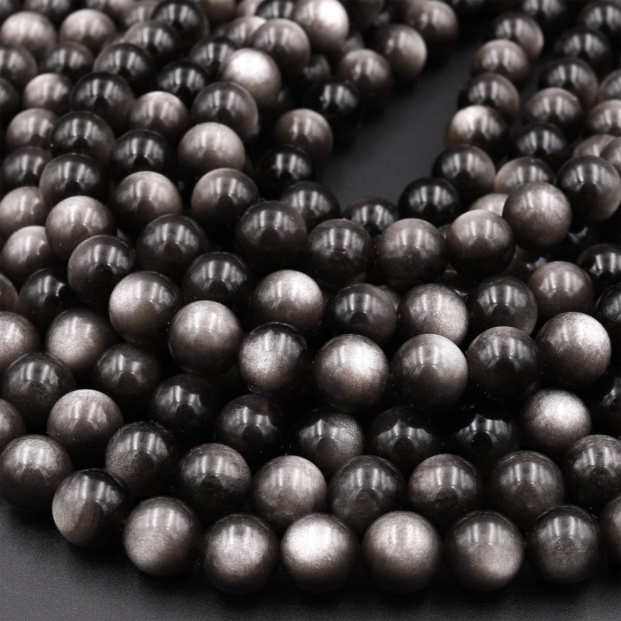 AAA Natural Silver Obsidian Beads 4mm 6mm 8mm 10mm 12mm 15.5" Strand