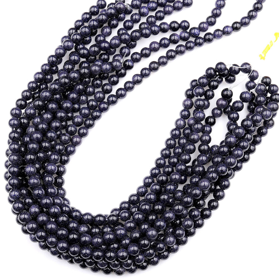 AAA Sparkling Blue Goldstone 4mm 6mm 8mm 10mm 12mm Smooth Round Beads 15" Strand