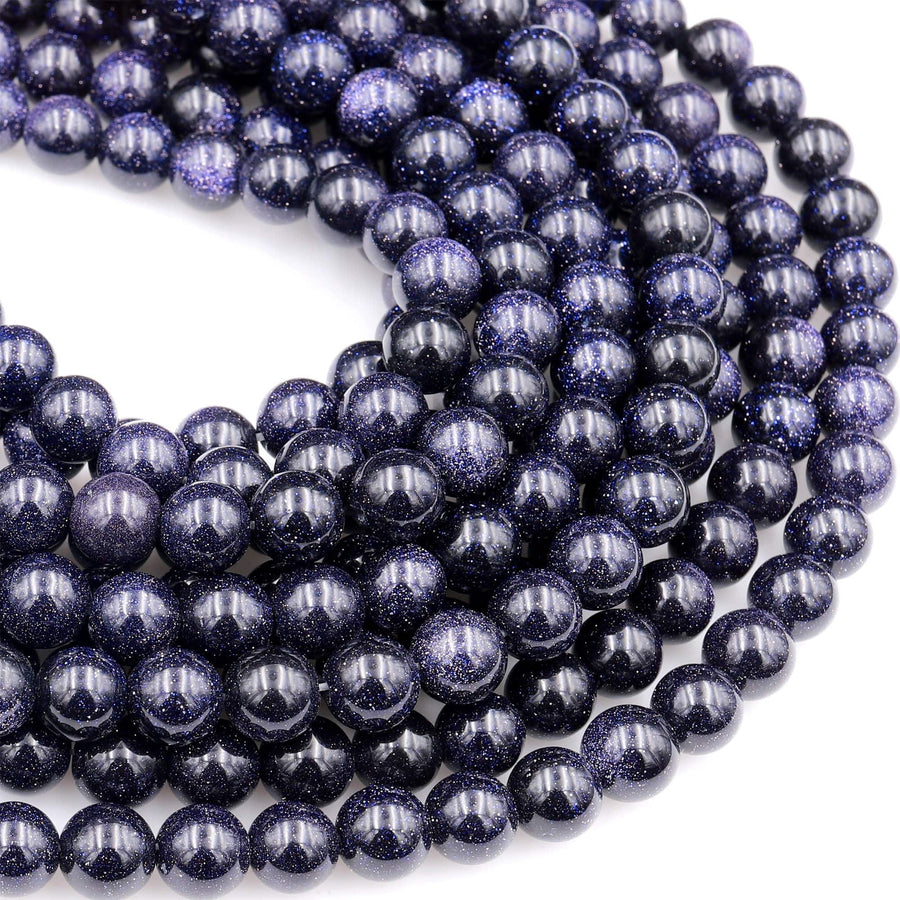 AAA Sparkling Blue Goldstone 4mm 6mm 8mm 10mm 12mm Smooth Round Beads 15" Strand
