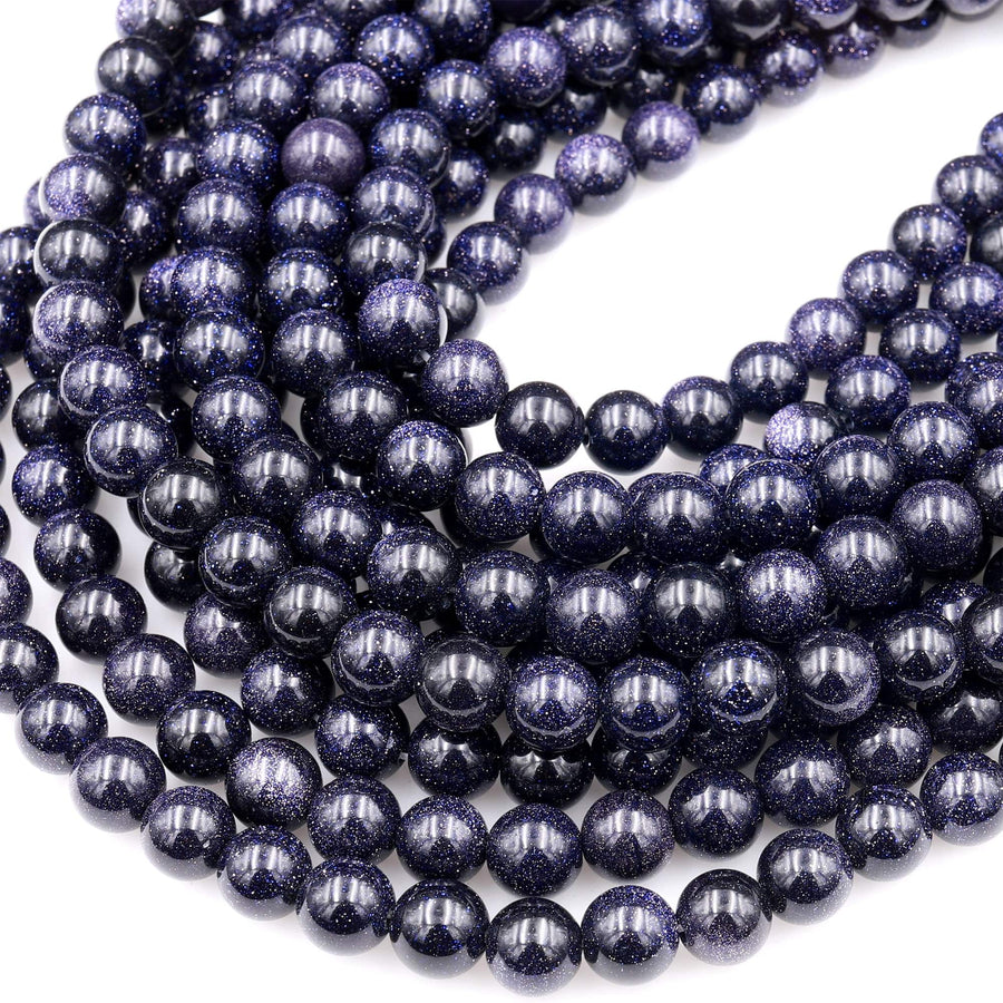 AAA Sparkling Blue Goldstone 4mm 6mm 8mm 10mm 12mm Smooth Round Beads 15" Strand