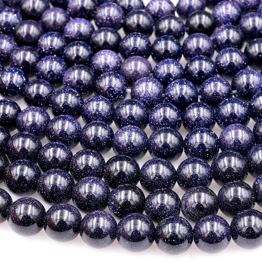AAA Sparkling Blue Goldstone 4mm 6mm 8mm 10mm 12mm Smooth Round Beads 15" Strand