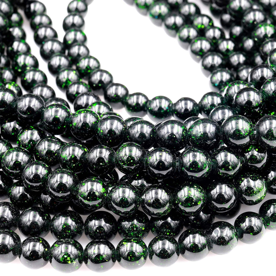 AAA Sparkling Green Goldstone 4mm 6mm 8mm 10mm Smooth Round Beads 15" Strand