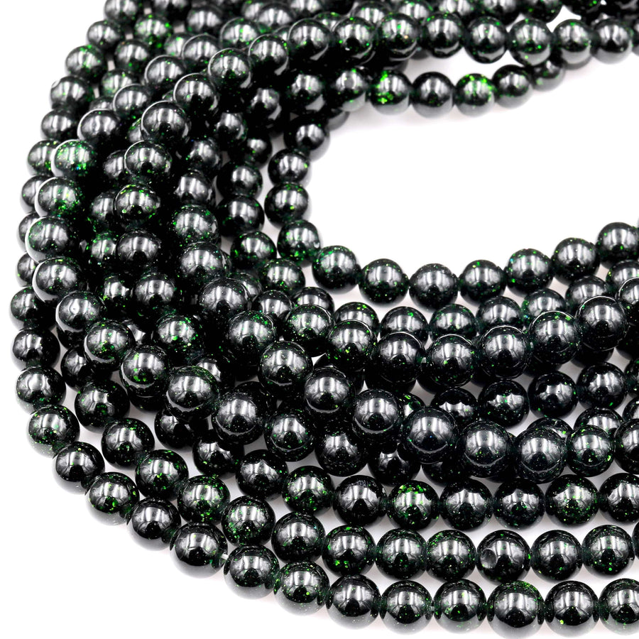 AAA Sparkling Green Goldstone 4mm 6mm 8mm 10mm Smooth Round Beads 15" Strand