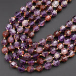 AAA Natural Super 7 Phantom Amethyst Cacoxenite 6mm 8mm 10mm Beads Faceted Energy Prism Double Point Cut 15.5" Strand