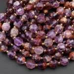 AAA Natural Super 7 Phantom Amethyst Cacoxenite 6mm 8mm 10mm Beads Faceted Energy Prism Double Point Cut 15.5" Strand