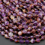 AAA Natural Super 7 Phantom Amethyst Cacoxenite 6mm 8mm 10mm Beads Faceted Energy Prism Double Point Cut 15.5" Strand