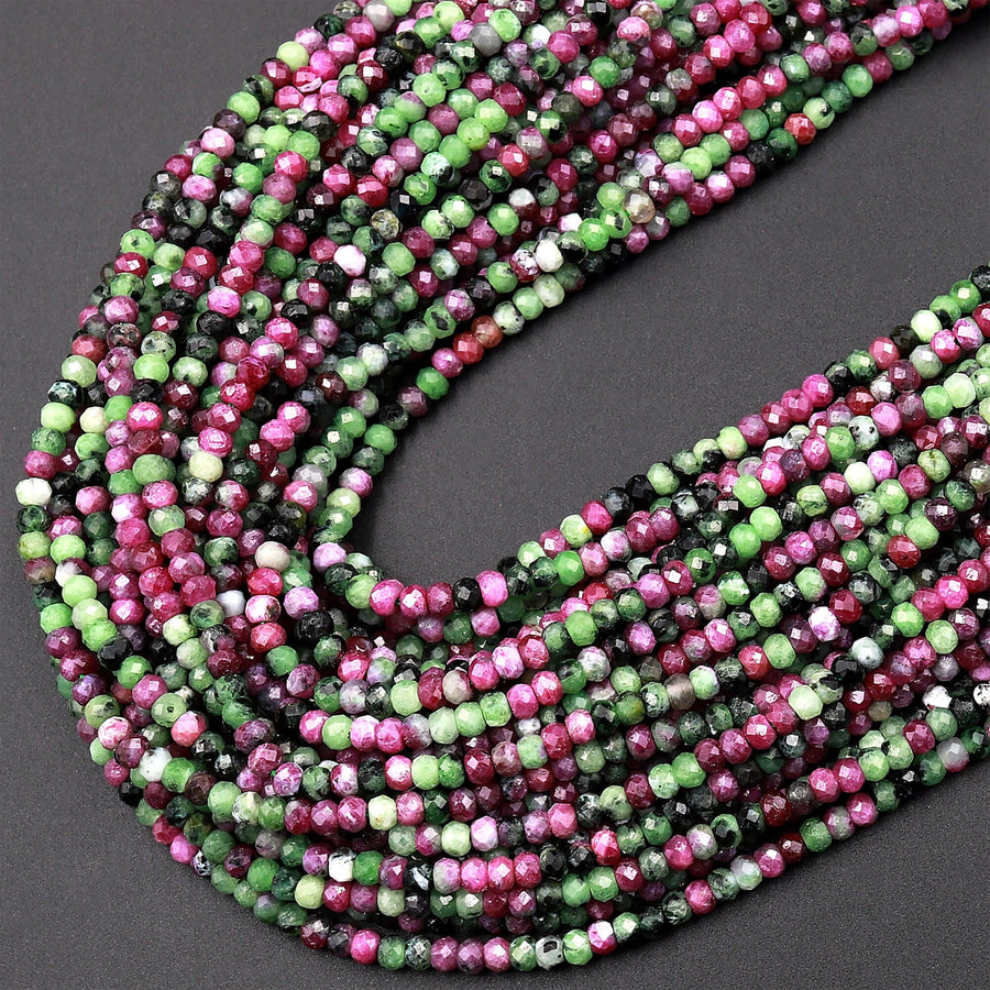 AAA Natural Ruby Zoisite 3mm Faceted Rondelle Beads Micro Laser Diamond Cut Gemstone 16" Strand
