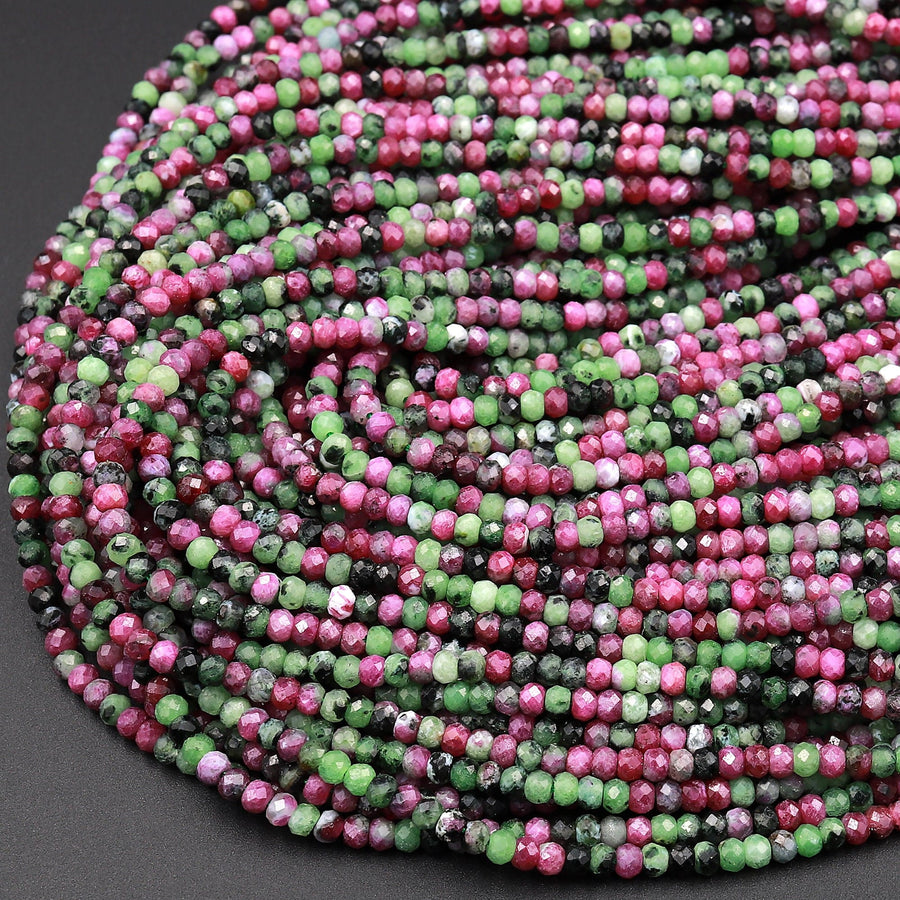 AAA Natural Ruby Zoisite 3mm Faceted Rondelle Beads Micro Laser Diamond Cut Gemstone 16" Strand
