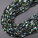 Natural Paraiba Blue Tourmaline Faceted 2mm 3mm 4mm Round Beads Diamond Cut Gemstone 15.5" Strand